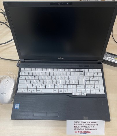 
																	 FUJITSU LIFEBOOK A579/Windows11Pro<br>
																 Core i5/8GB/SSD256GB<br>
															 15.6インチ/無線LAN/DVDマルチ<br>
														 MS Office（Excel、Word、Powerpoint）付<br>
														 価格￥60,500円〈税込〉※現金特価※
														 